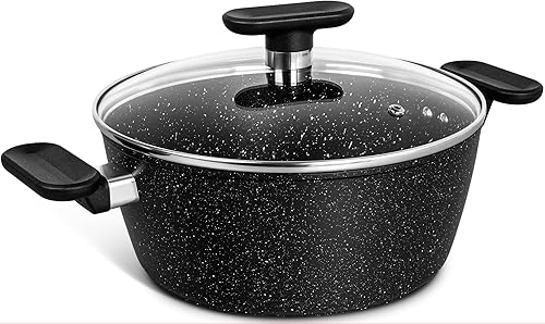 MICHELANGELO Olla de cocina de 4 cuartos con tapa, olla antiadherente, olla de sopa de granito con tapa, olla de inducción con mango que se mantiene