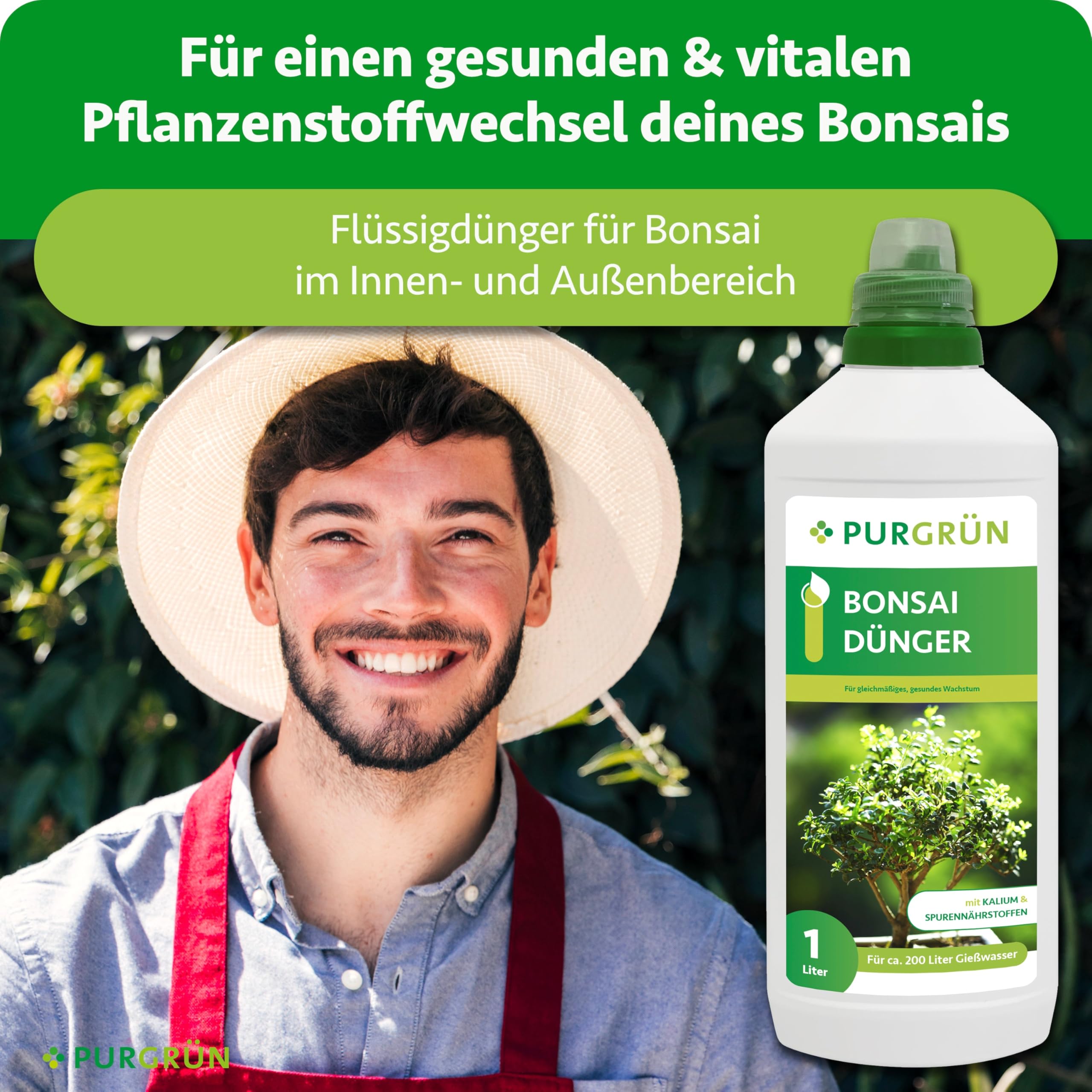 Bonsai-Dünger 1 Liter – Spurennährstoffe für gleichmäßiges Wachstum – Fördert die Blütenbildung blühender Bonsais – Extra Kalium stärkt die Widerstandskraft – Für 200 Liter Gießwasser