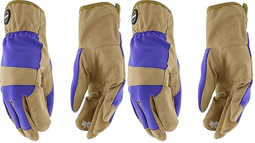 Miracle-Gro MG86206 - Guantes de palma acolchados (bronceadomorado, medianogrande), palma de cuero sintético, compatible con pantalla táctil
