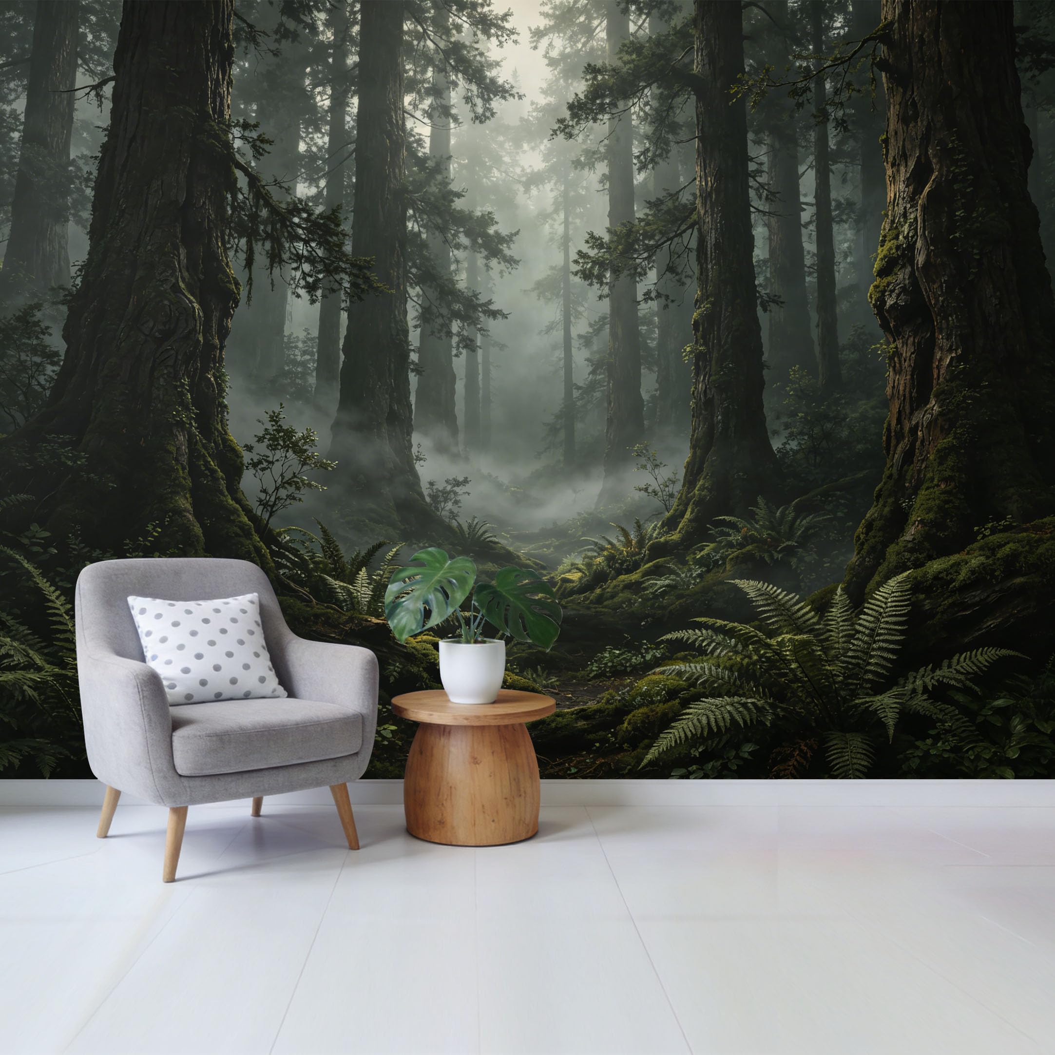 Custom Size Wall Mural Misty Redwood Forest Landscape Ferns Ancient Pine Trees SelfAdhesive Wall Fabric Removable Wallpaper for Home Office Decor