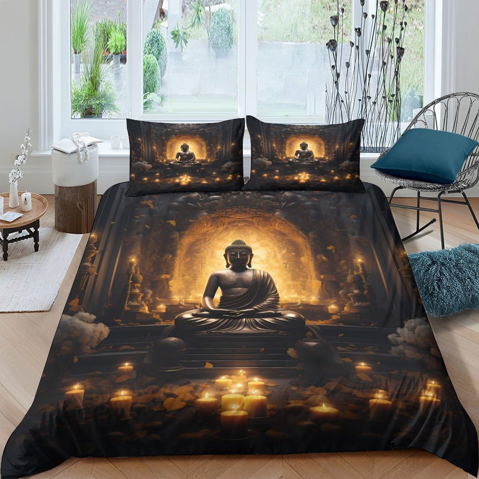 Ctjqhvkz Style-7 3D Printed Buddha Temple Fitted Sheet Microfiber Golden Meditation Bed Cover For Bedroom Dorm Mattress Decor Single（135X200cm）