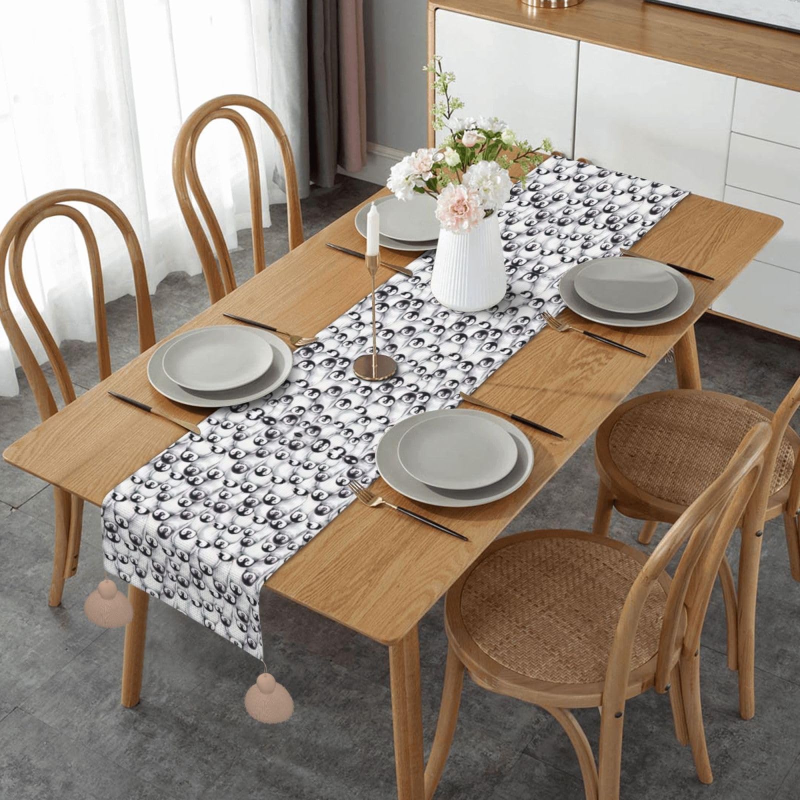 Chemin de table pingouins mignons pompons déco table hiver et noël