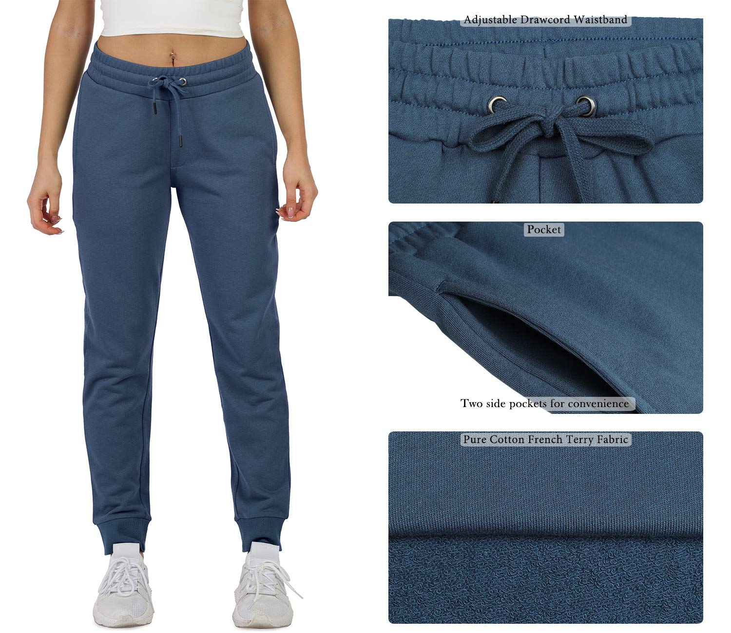 icyzone Pantalon de Sport pour Femmes en Coton Confortable avec Poches pour Fitness Gym Jogging