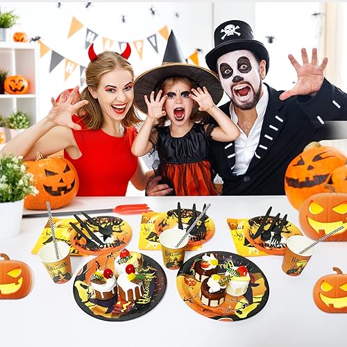 Miniatura 6 de Suministros de fiesta de Halloween, decoraciones de fiesta de Halloween, platos de fiesta de Halloween, servilletas y juegos de tazas para fiesta de
