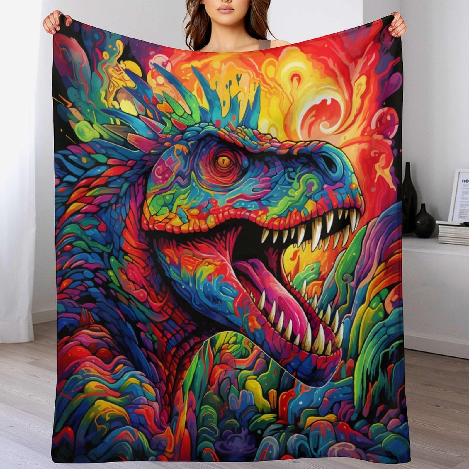 Couverture polaire dinosaure en flanelle premium au fini doux et thermo-isolant