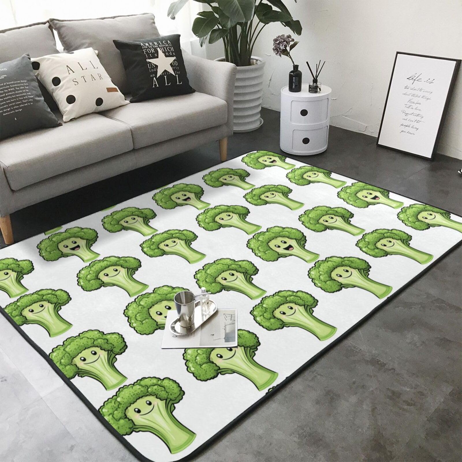 Teppich für Wohnzimmer, niedlicher Cartoon-Blumenkohl-Druck, 12,7 x 17,8 cm, für Schlafzimmer, weich, waschbar, rutschfest, für drinnen und draußen, für Esszimmer, Kinderzimmer, Büro, Dekoration, 203