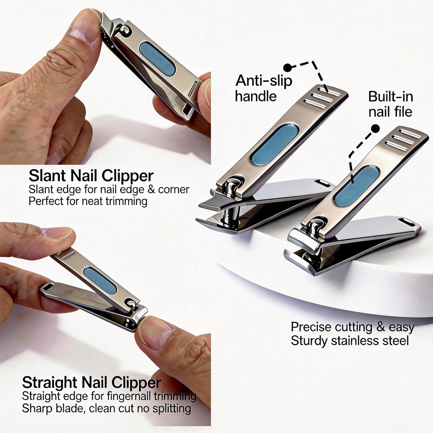 Nail Clippers Set Fingernail and Toenail Clipper Cutters, Manicure Pedicure Kit Stainless Steel 10pcs Professional Grooming Kits, Nail Care Tools with Portable Leather Case for Men or Women