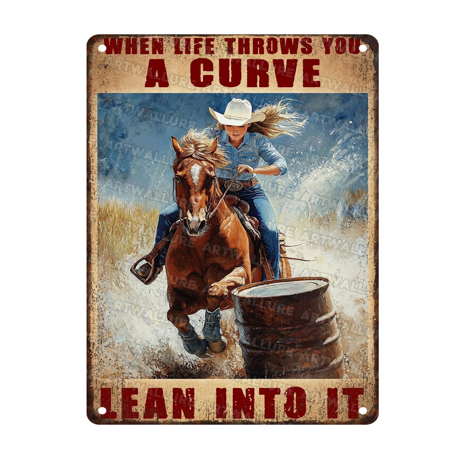 Cowgirl Sign Lean to It Vertical Vintage Metal Sign Harness Racing Metal Plaque Girl Love Horse Retro Wall Decor Poster for Backyard Garage Man Cave Shed 12x16inch