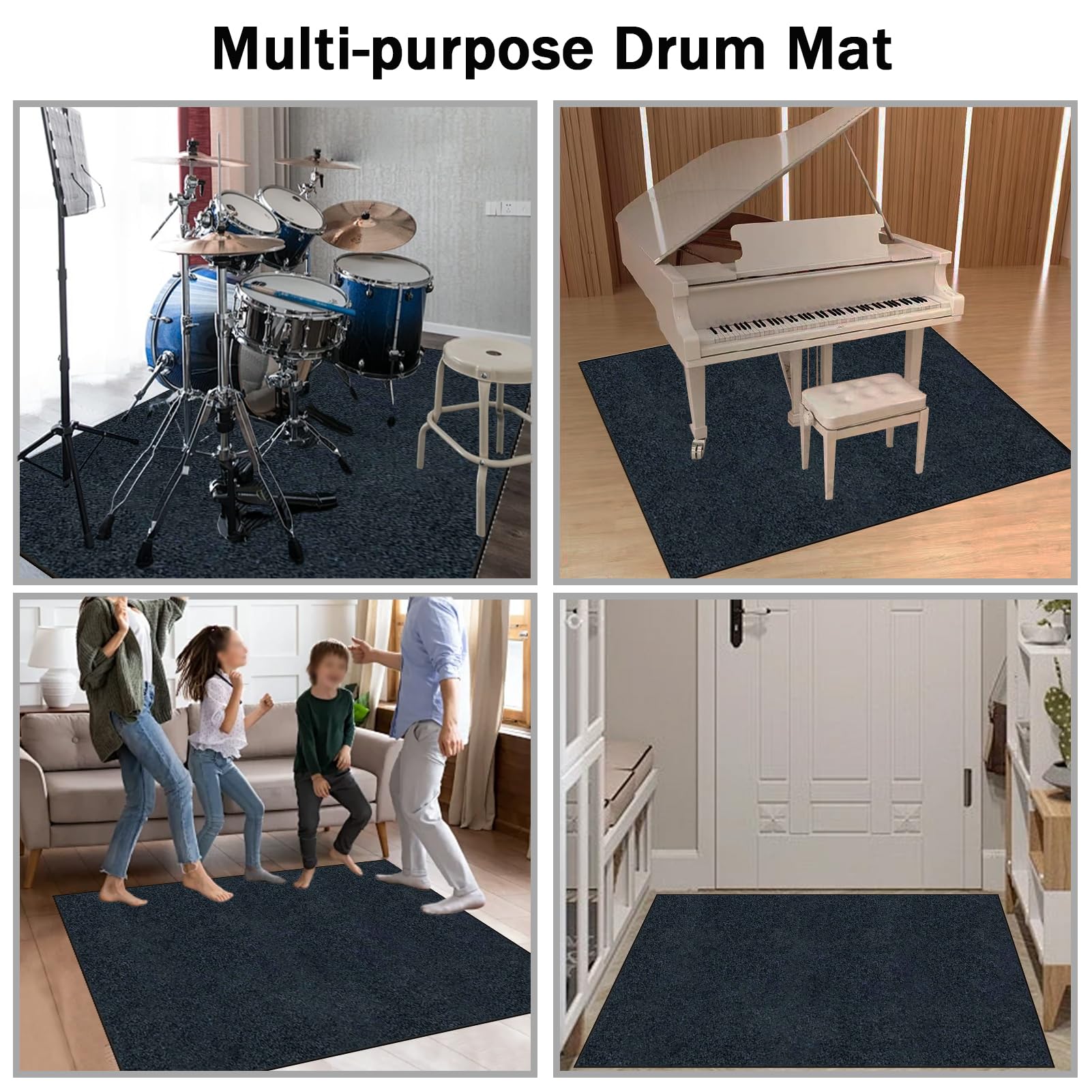 Schlagzeugteppich Drum-Teppich Akustik Trommel Teppich Schallschutzmatte Rutschfeste Drum Matte für Akustik Schlagzeug Bass Drum Elektronisch Snare Musikinstrumente Antivibrationsmatte 180 x 140 cm