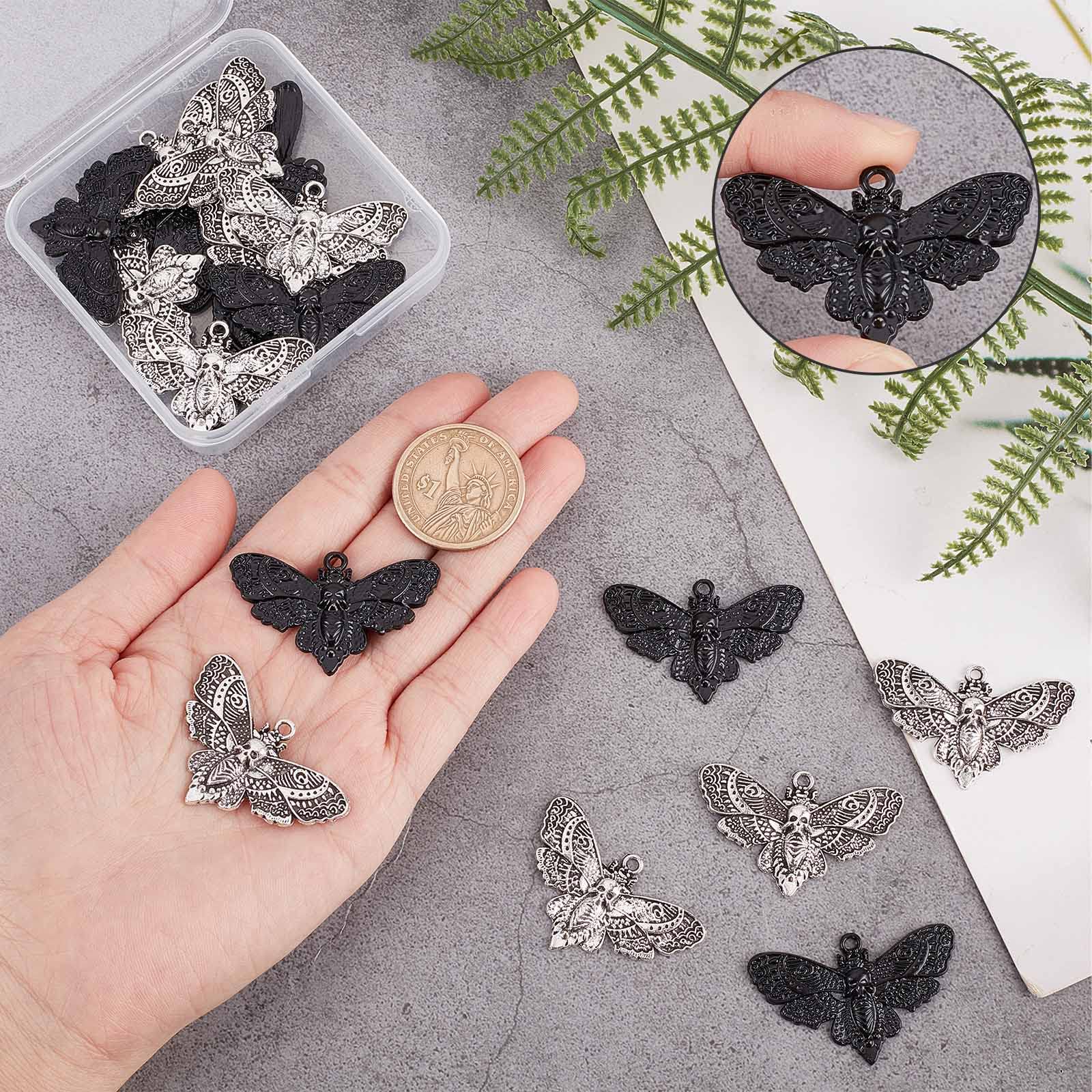 SUNNYCLUE 20er-Set Schwarze Totenkopf-Motten-Charms – Gothischer Schmuckanhänger, 26x41 Mm, Für DIY Ohrringe & Armbänder