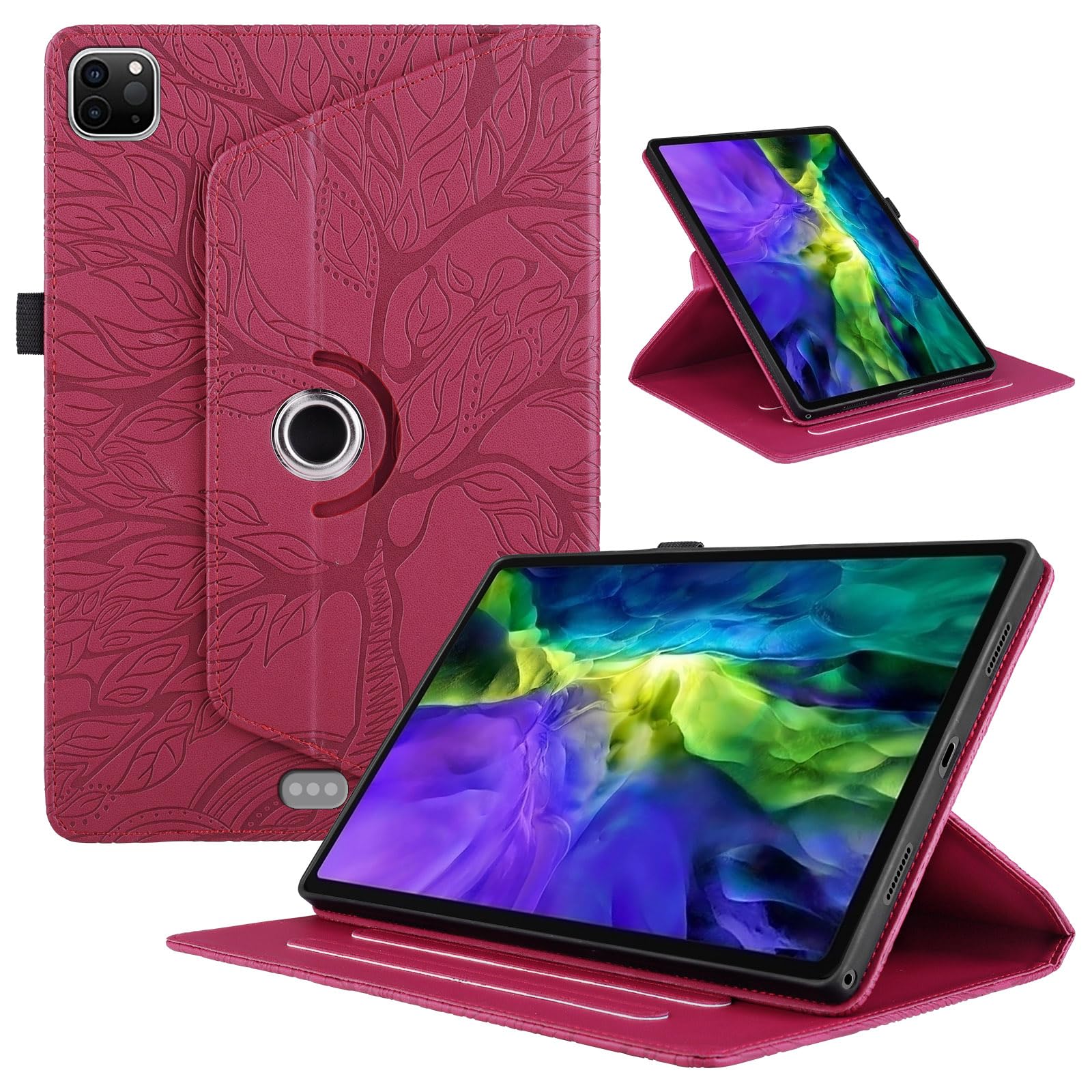 Funda para Samsung Galaxy Tab S9/ S8/ S7 11" (SM-X710/X700/T870) PU Cuero Tablets Protectora Cover 360°Carcasa Giratoria de ángulo Múltiple Stand Función Tablets Funda,Rojo Árboles — view 38