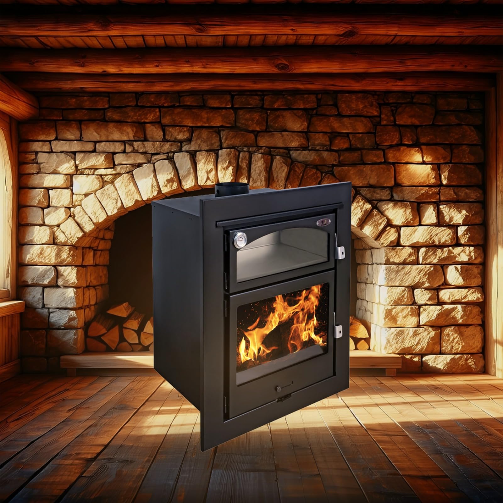 EIDER BIOMASA Insertable de Leña Insert Aston Horno – 13,1 kW – con Horno – Rendimiento 78% – hasta 255 m³ – Doble Combustión – Certificada CE