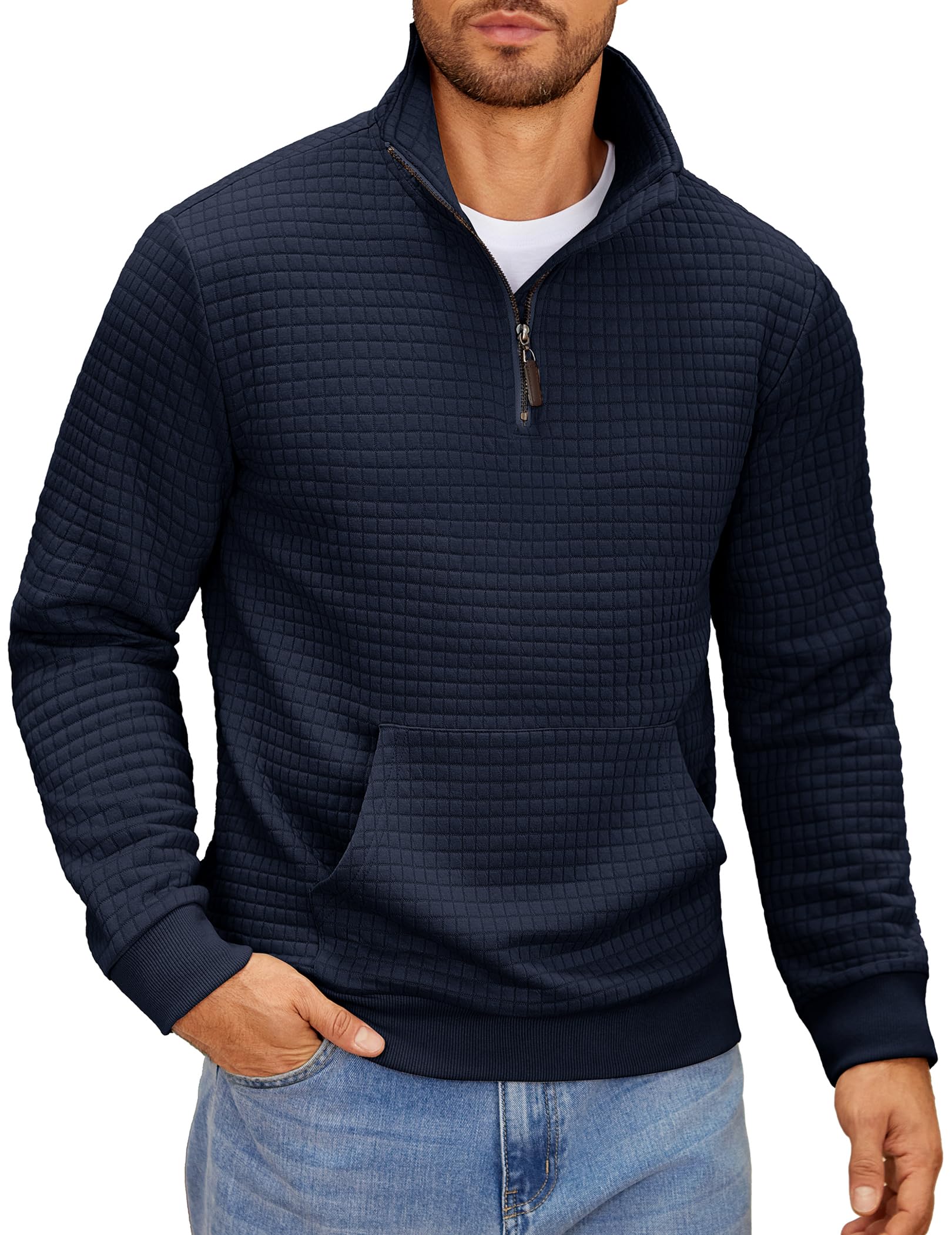 COOFANDY Waffle Quarter Zip