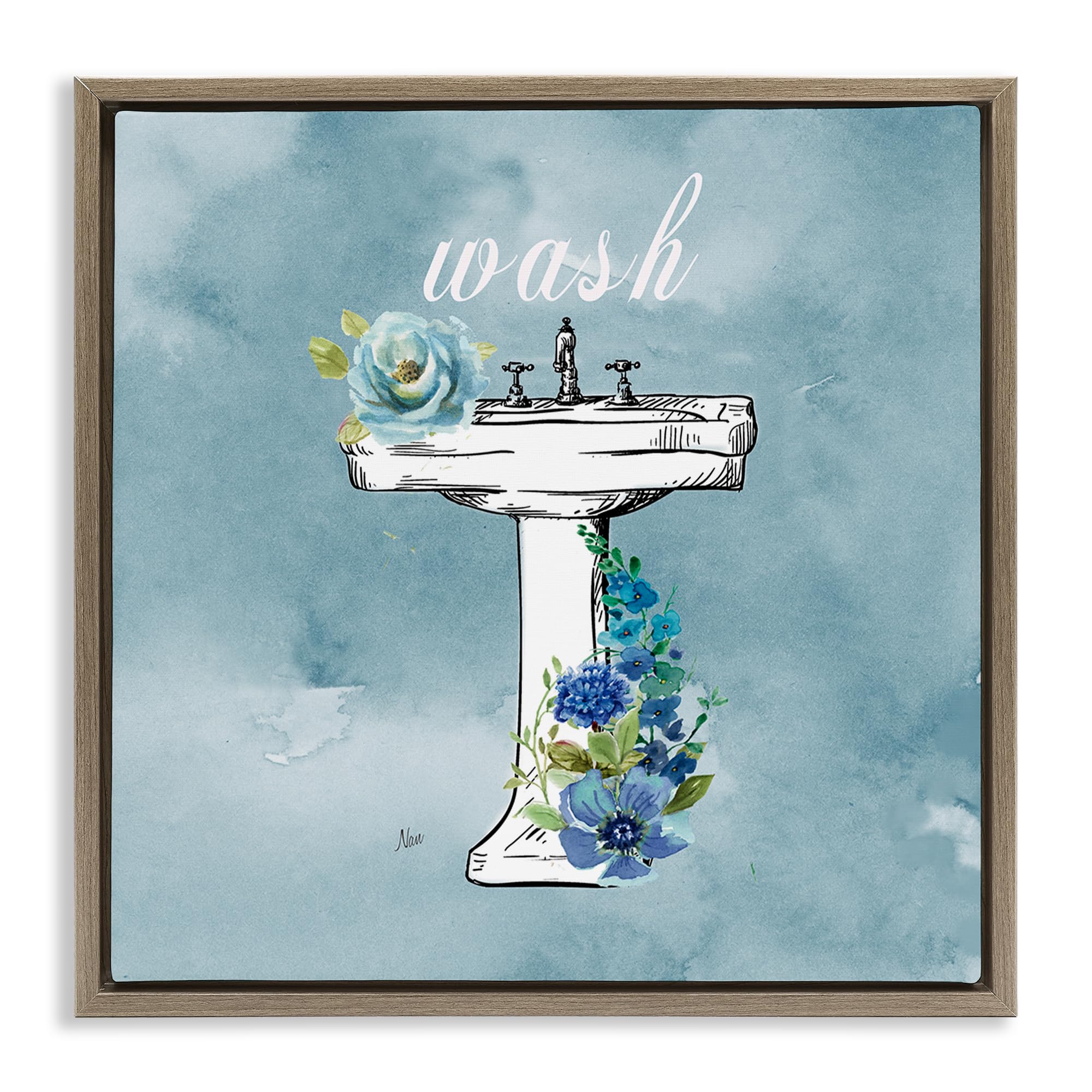 Stupell Industries Montalcino Elm (Textured) 'Floral Bathroom Rules Wash'| Floating Frame Canvas Art