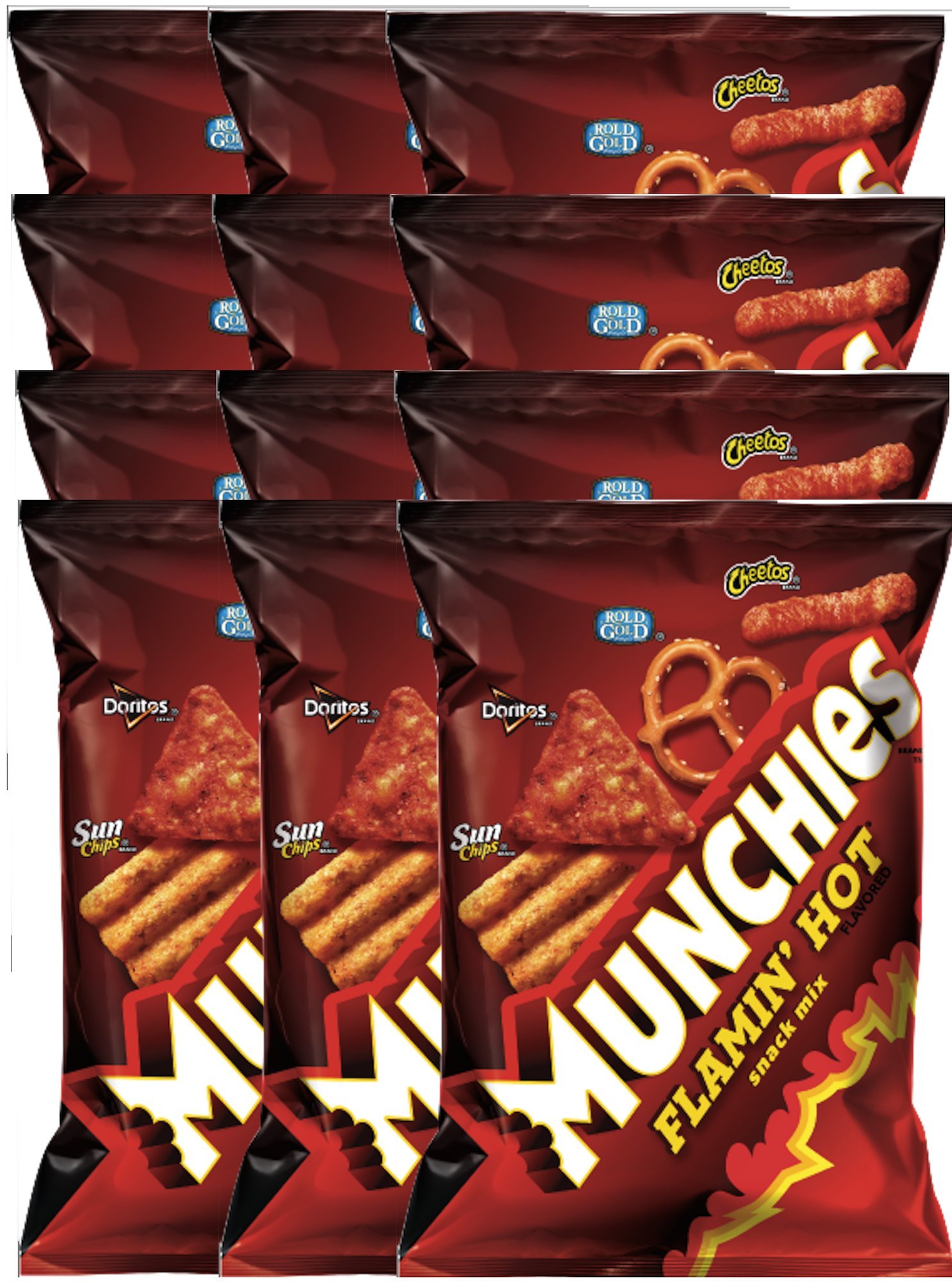 Munchies Flamin’ Hot Snack Mix Net WT. 3 Oz Snack Care Package For College, Military, Sports (12)