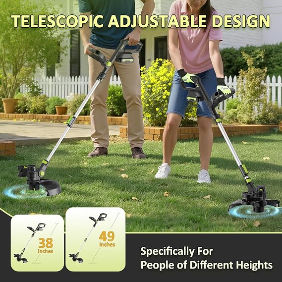 20V Cordless String Trimmer, 2.0Ah Battery Powered with Fast Charger, 12 Inch Grass Cutter with Auto Line Feed, 3-in-1 Electric Lawn Mower Grass Trimmer & Edger Lawn Tool with 8 Lines for Yard