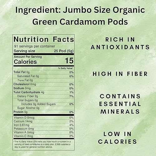 Miniatura 2 de SPICY ORGANIC Cápsulas de cardamomo verde a granel de 5 libras (80 onzas), especias de cardamomo recién cosechadas de tamaño jumbo para un sabor y