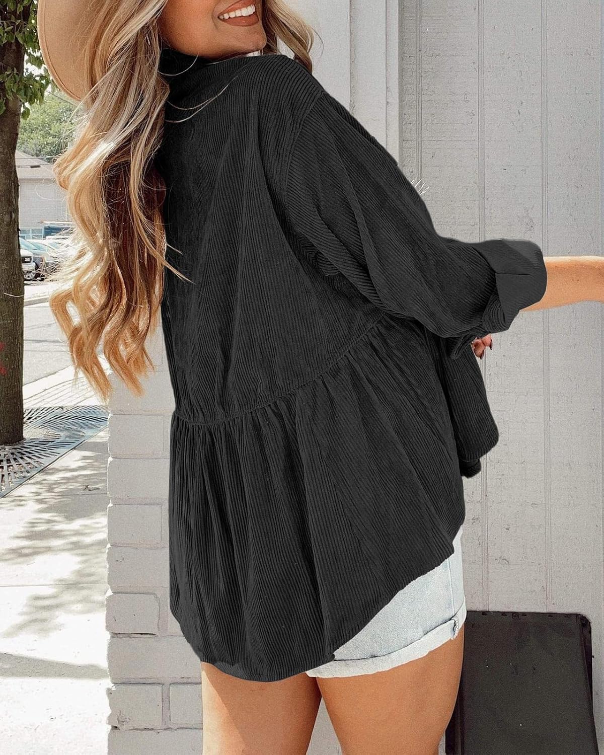 Tutorutor Womens Corduroy Shirts Casual Long Sleeve Button Down Blouses Tunic Babydoll Dress Loose Pocket Jacket Shackets