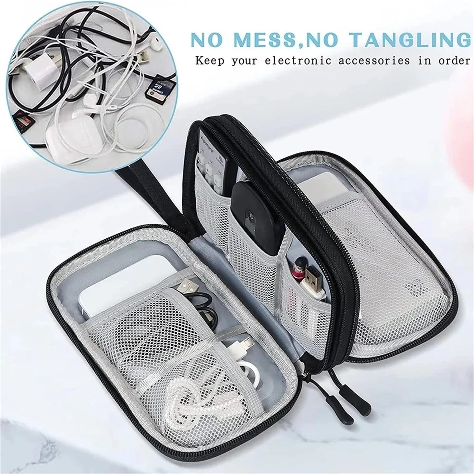 Borsa organizer per cavi viaggio 2 pezzi | Doppio strato portatile impermeabile(C)