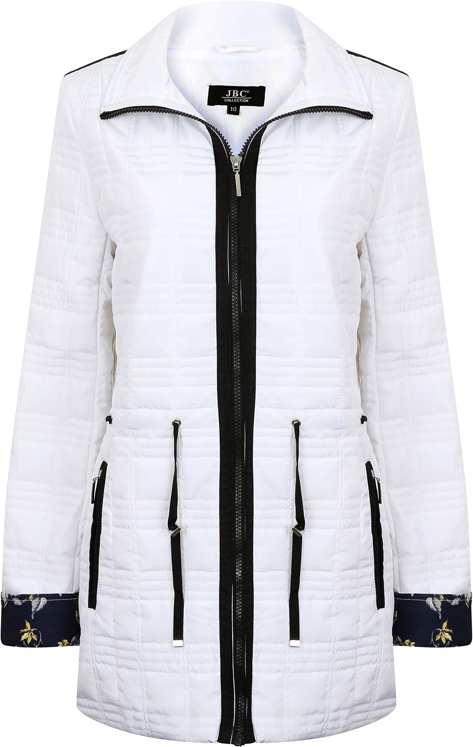 Ladies Spring Summer Floral Cuff Lightweight Contrast Jacket Coat Plus Big Size 10-24 (24, White)