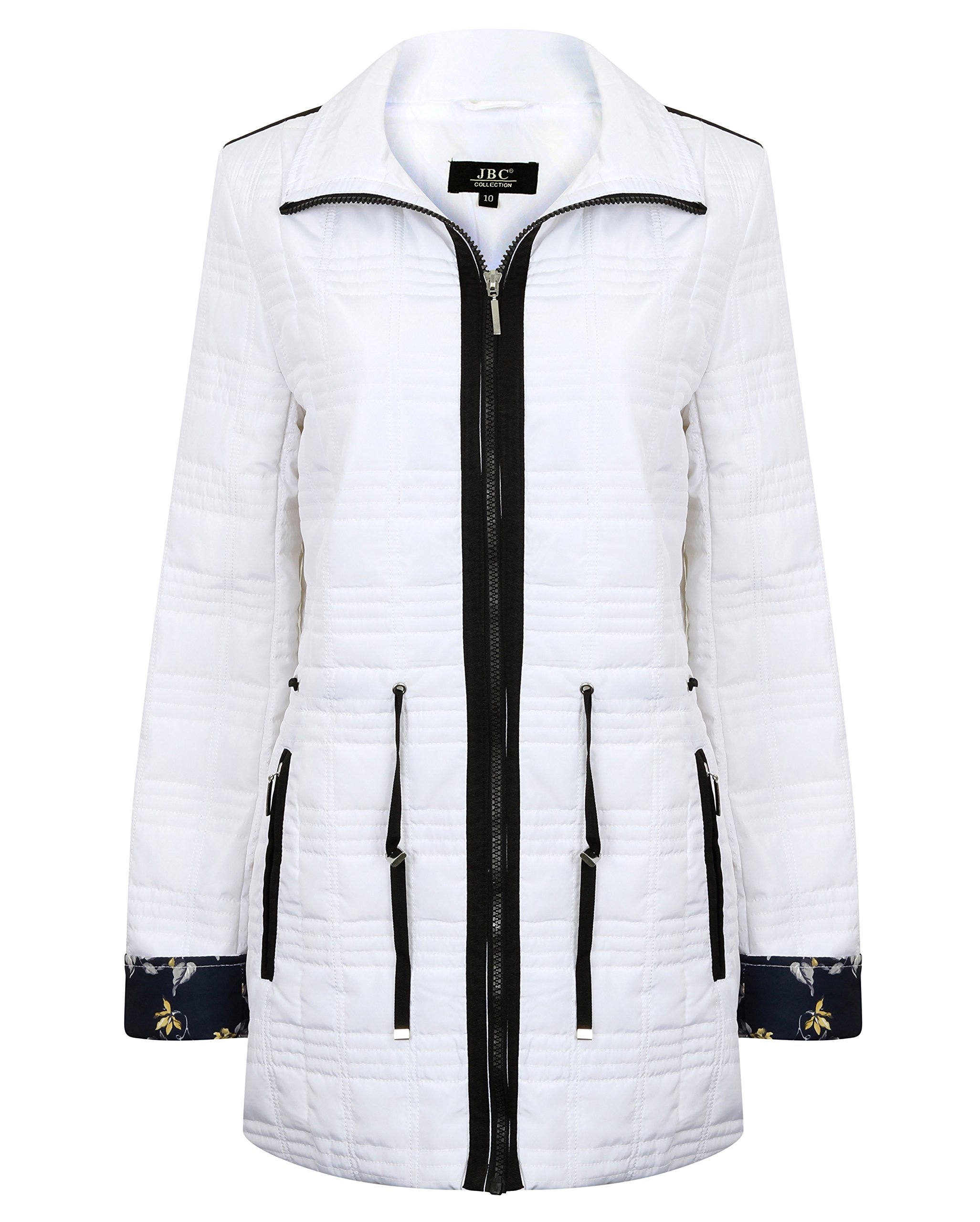 Ladies Spring Summer Floral Cuff Lightweight Contrast Jacket Coat Plus Big Size 10-24 (24, White)