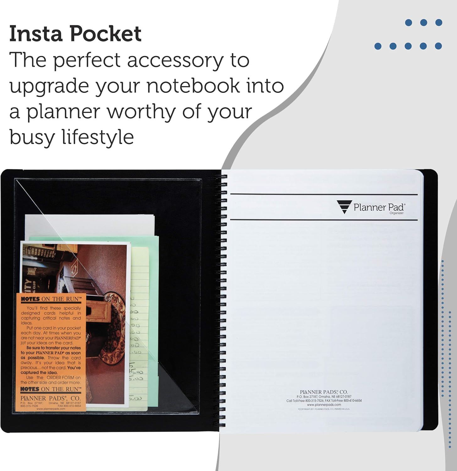 Planner Pad Spiral Bound January-December 2026/Calendar Year 6 3/4" x 8 1/2" Medium Black Cover/Black Ink, Organizer and Front and Back Insta Pockets Combo