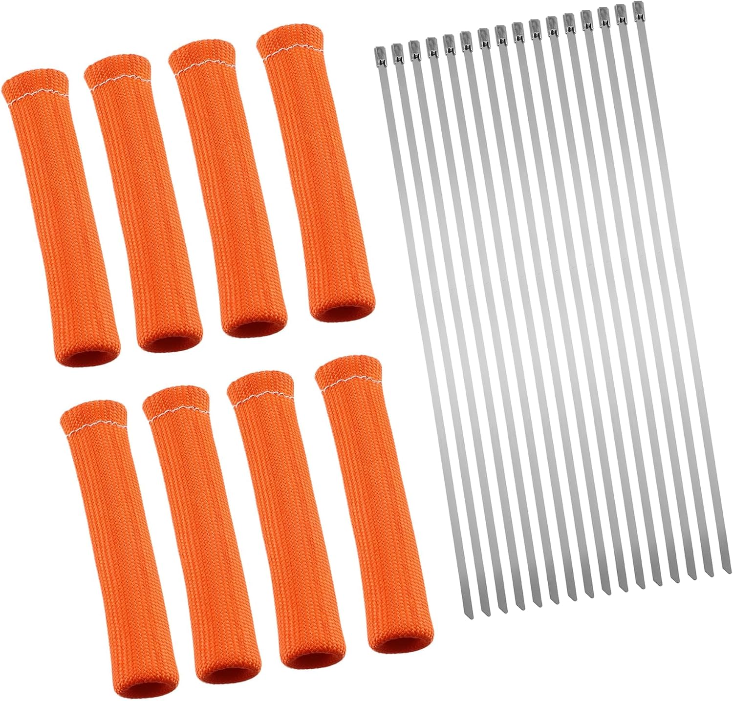 8 Pcs High Heat Shield Engine Spark Plug Wire Boots Protector Sleeve Cover with 16 Pcs Stainless Steel Wire Cable Ties Set for Car Orange Auto Accessories
