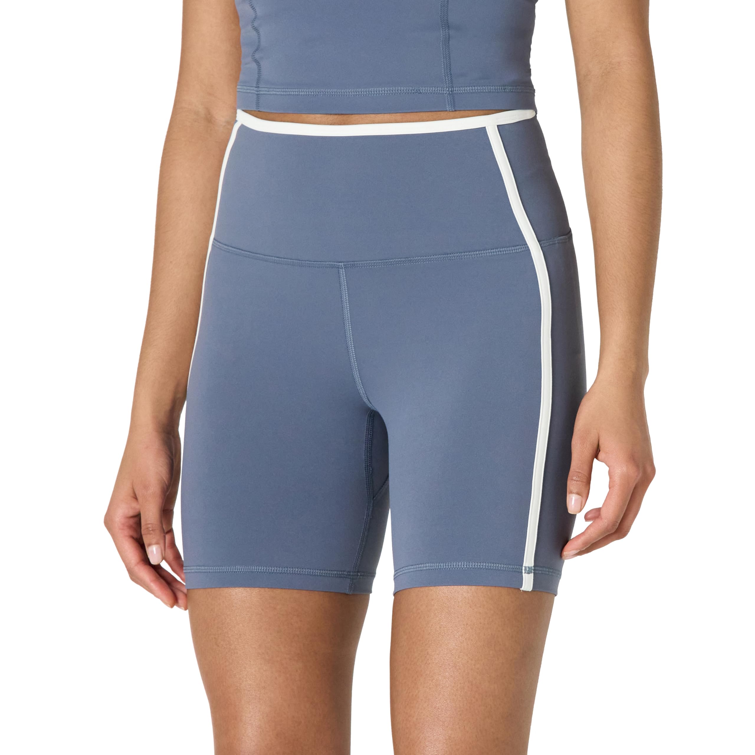 Amazon Essentials Pantaloncini da Ciclista Tecnici in FormFlex Morbidissimo, a Vita Alta Donna, Grigio Ardesia/Bianco, L