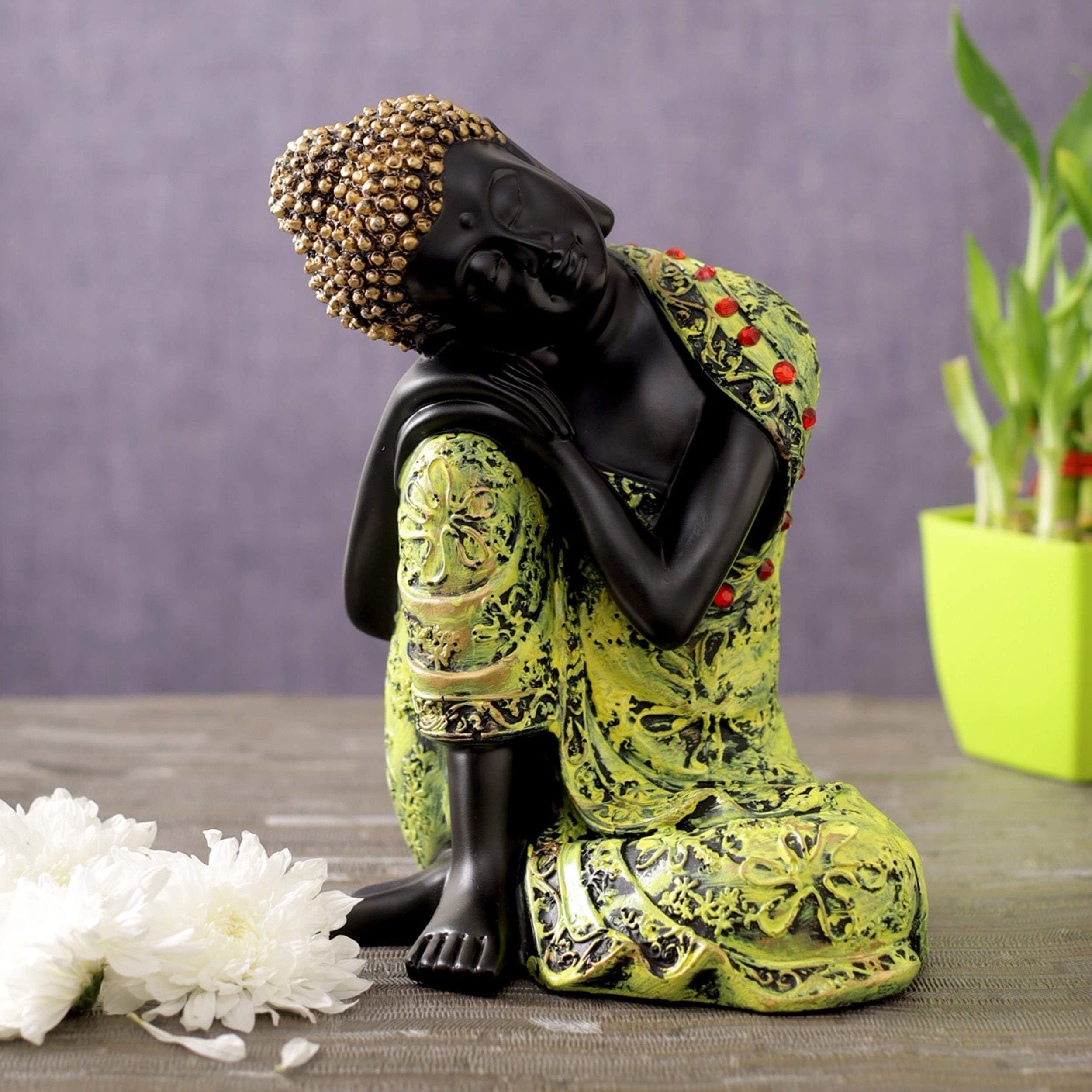 TIED RIBBONS Buddha Idol Figurine Statue Collectible Sculpture for Home Décor- Handmade Resin Figurine for Home Living Room Bedroom Desktop Office Decor Meditation