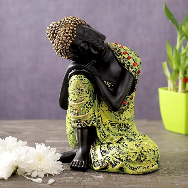 TIED RIBBONS Buddha Showpiece for Home Décor Buddha Statue for Home Decoration Buddha Statue Ornament Resin Small Zen Buddha Resting - Christmas Decorations for House
