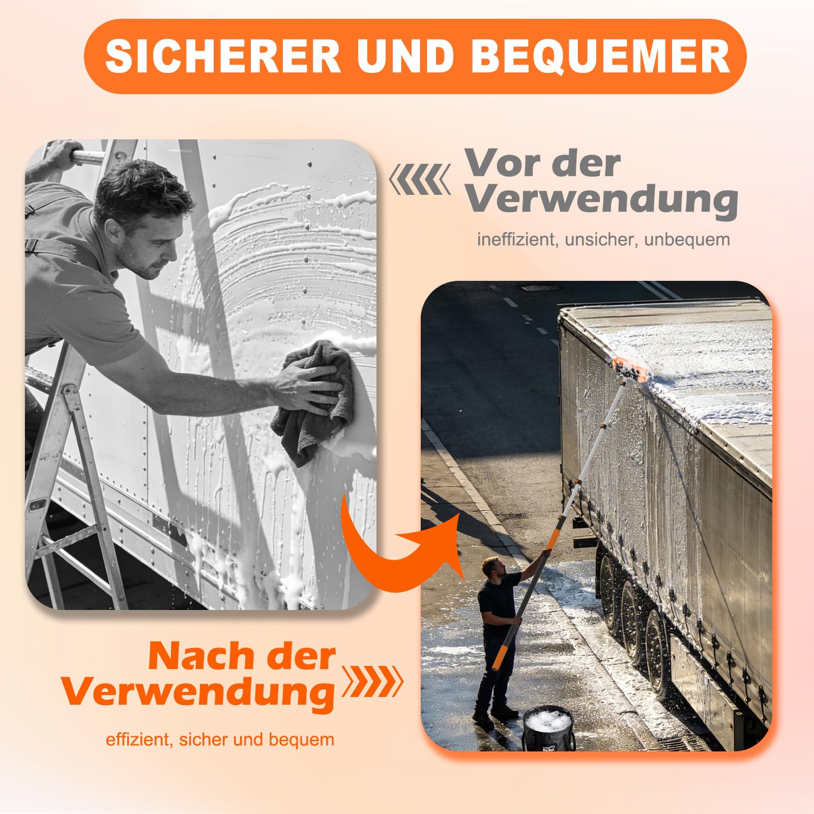 SISUPASSIE 4,8m Autowaschbürste mit Teleskopstiel, Waschbürste mit weichen Borsten, Fensterabzieher, Mikrofaser-Mopp, Felgenbürste, Waschhandschuh für LKW, Wohnmobil, Boot