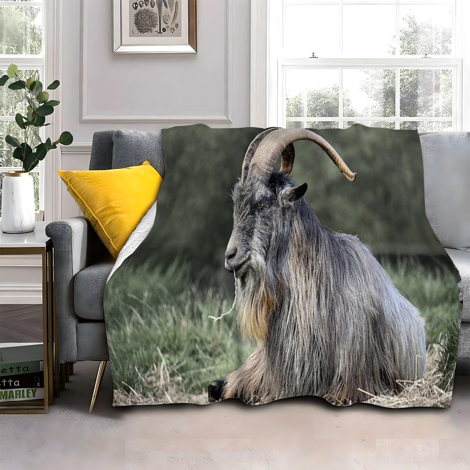 LLSZAHD Grey Goat Blanket, Animals Throw Blanket, Thick Warm Fuzzy Washable Flannel Blanket for Sofa, Chair, Car, Lap, Pets, excellent gift (30"x40")