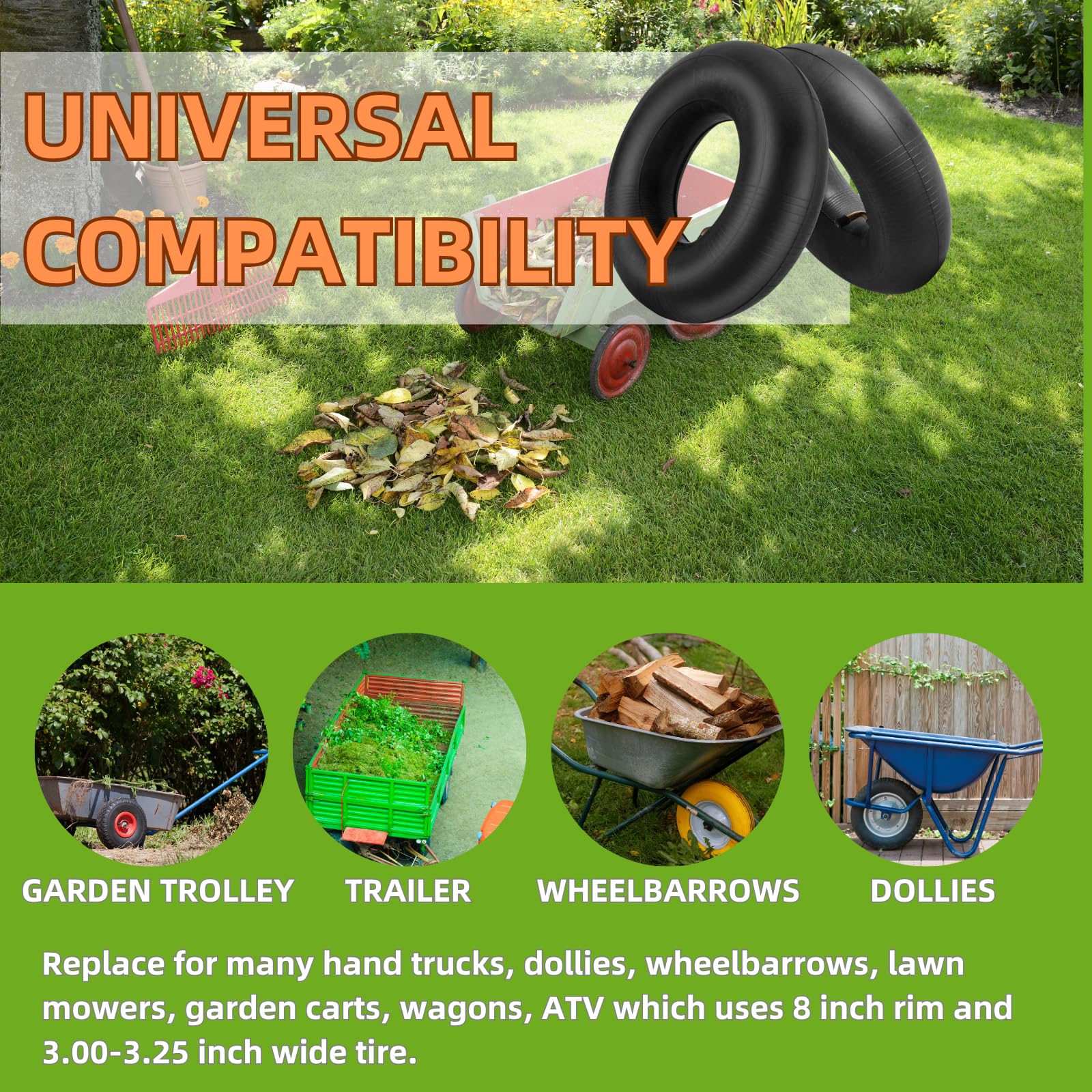 2 Pack Heavy Duty 3.00/3.25-8 with TR87 Bent Metal Valve stem Replacement Inner Tubes for pneumatic wheelbarrow wheel,cart wheel - Image 4