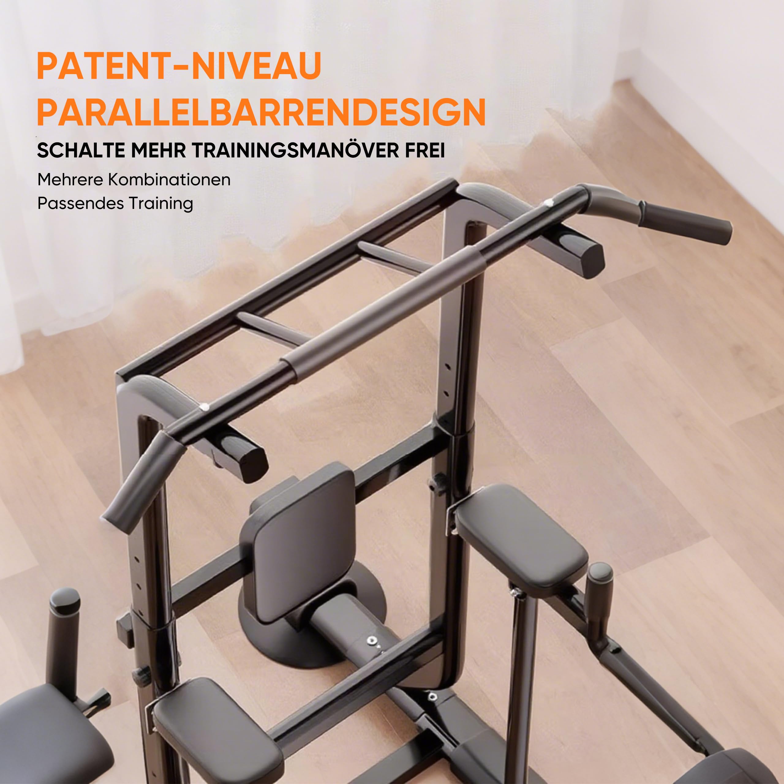 Verstellbare Klimmzugstange mit Rückenstütze & 6-fach Höhenverstellung (175-240 cm) – 160 kg Belastbarkeit, Robuster Stahlrahmen für Rücken-, Bauch- & Brusttraining | Heimtrainingsgerät