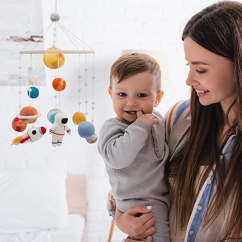 Miniatura 3 de Glaciart One Space Nursery Fieltro Móvil  Decoración colorida para cuna, habitaciones de bebé, hecho a mano, madera segura para niños, fieltro de