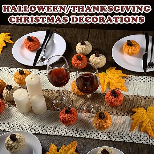 Miniatura 7 de Chuangdi 15 guirnaldas de calabazas de punto de otoño con 10 hojas de arce, decoración de calabaza de otoño, bandeja de niveles de granja,