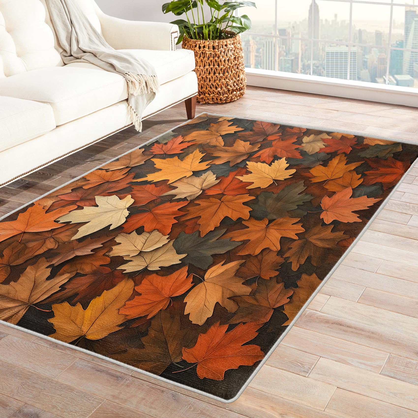 Maple Leaf Rugs for Living Room 3x4, Autumn Plant Pattern Design Area Rug, Maple Leaf Bedroom Decor Carpet, Non Slip, Washable (VSDF312)