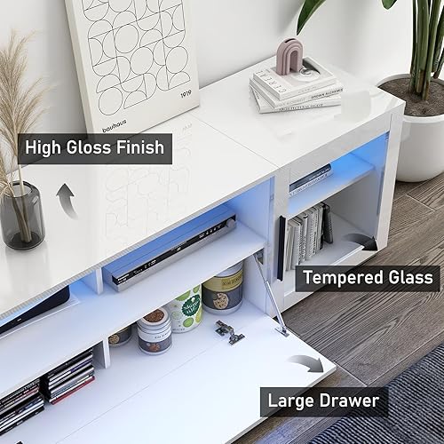 Miniatura 3 de Soporte de TV moderno de 70 pulgadas con luces LED de sincronización de música para TV de 75 pulgadas, centro de entretenimiento de alto brillo con