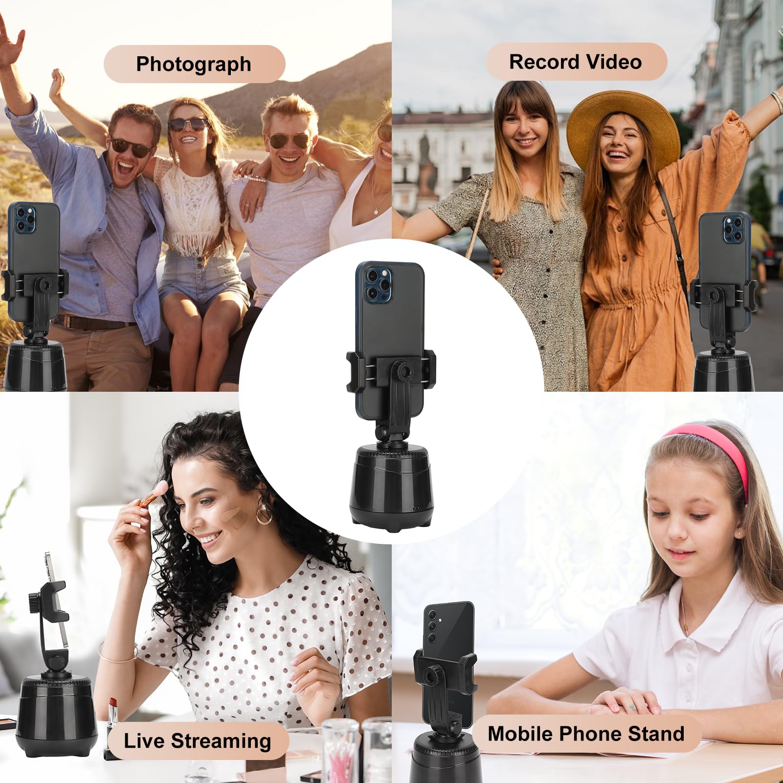 Support Téléphone Avec Suivi Automatique - Rotation 360°, Détection De Mouvement, Batterie 2400 MAh, Pour Streaming - 12