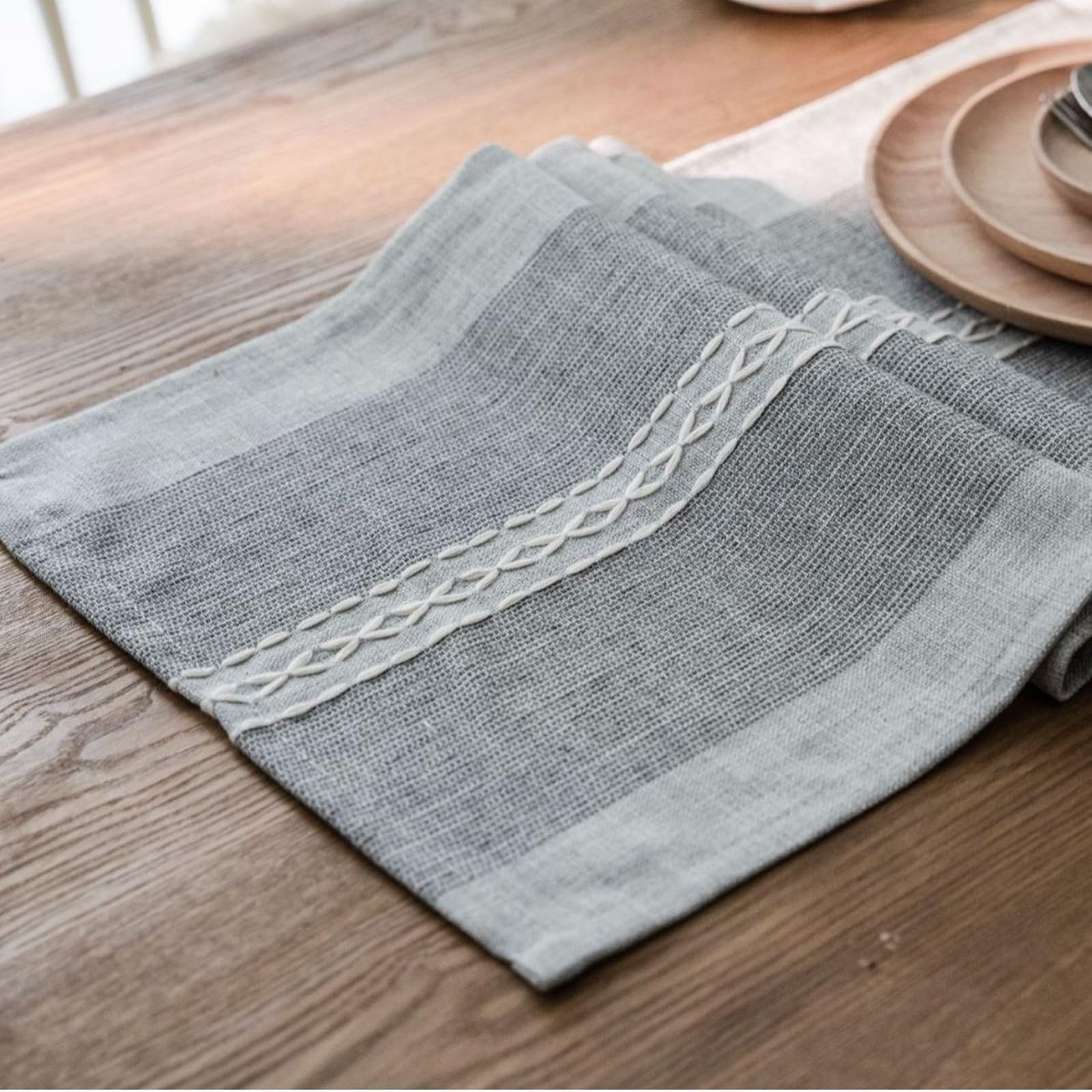 Tischläufer Hochzeit Polyester, Tischläufer Modern 33x240 cm, Zweifarbig mit Weißem Seil