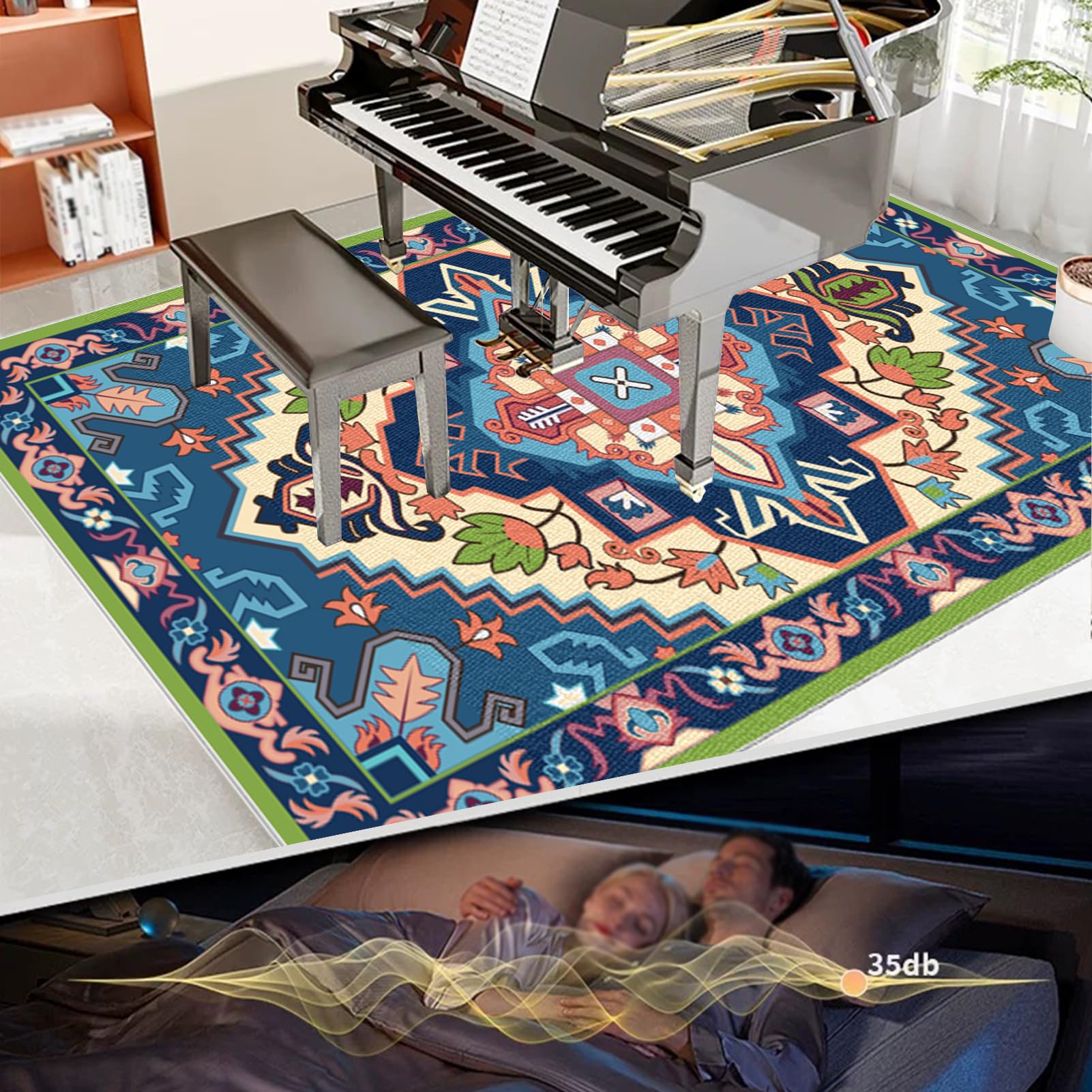 140 x 120 cm Schlagzeugteppich Drum Teppich Trommel Teppich Schallschutz Akustik Schlagzeug Teppich Professionelles rechteckiges Elektronisches Jazz Schlagzeug Kit Drumteppich für Studio, Wohnung