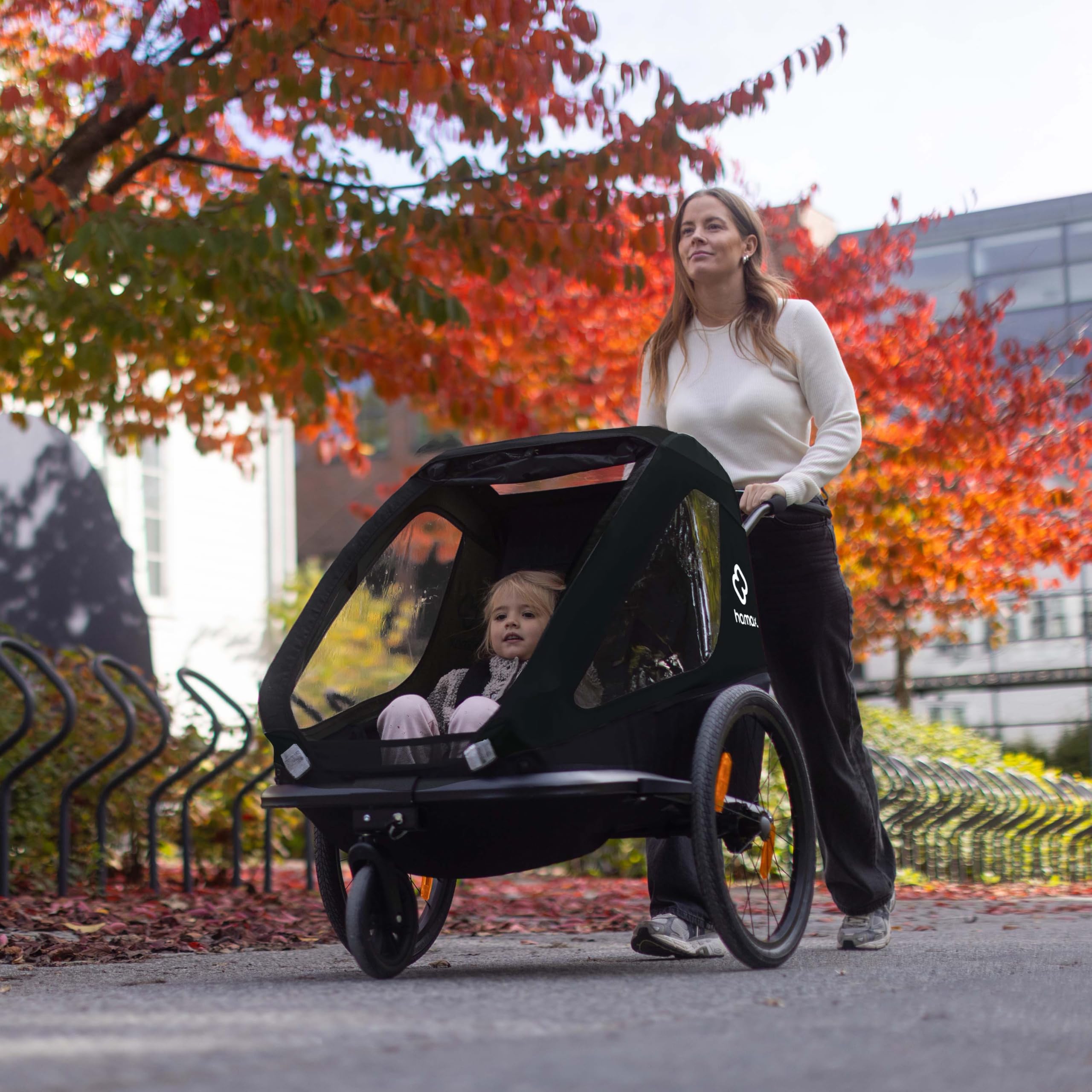 Hamax - Trailer Traveller a 2 posti - Rimorchio Bici e Passeggino - Massima sicurezza - Imbracatura a 5 punti - Riflettori multipli - Leggero e pieghevole - per bambini fino a 22 kg