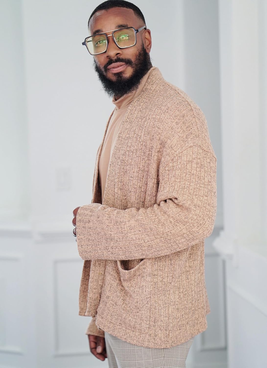 Know Me ME2105AA Men's Knit Turtleneck and Oversized Cardigan Sewing Pattern Packet by Norris Dánta Ford, Design Code ME2105, Sizes 34-36-38-40-42