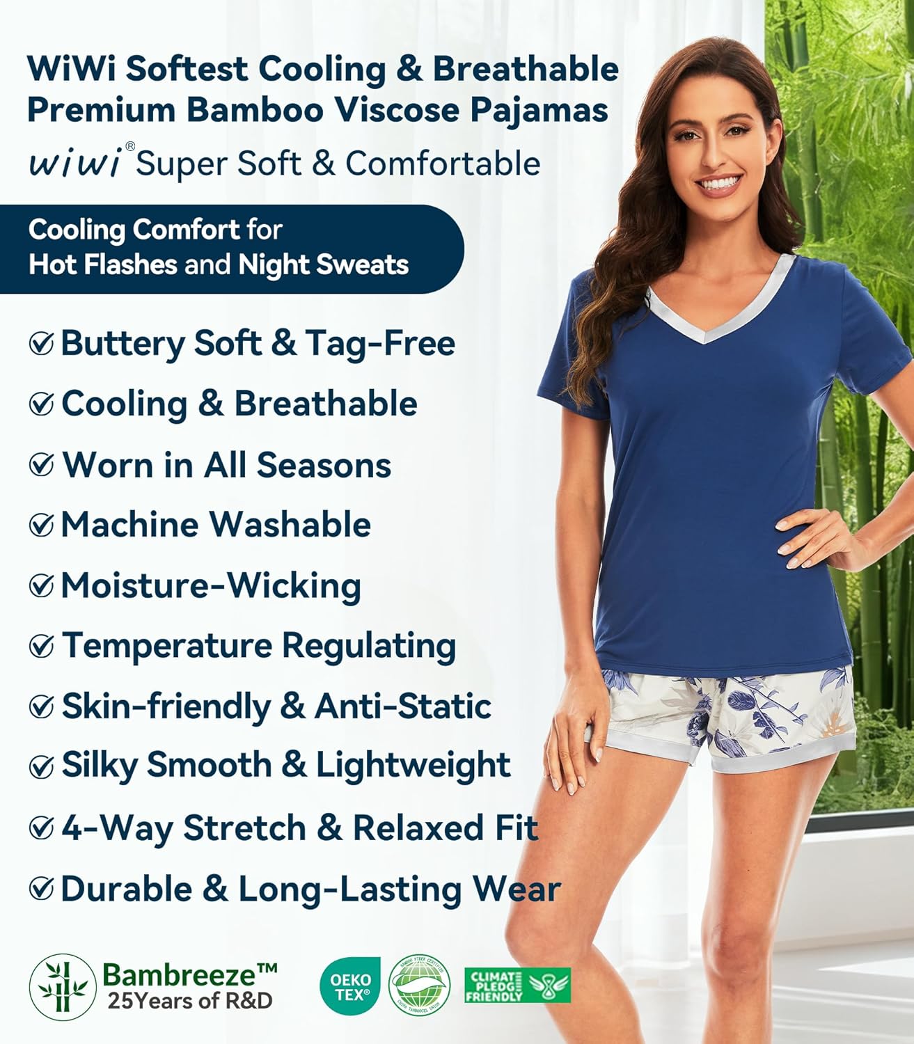 WiWi Viscose from Bamboo Pajamas Set for Women Super Soft Short Sleeve Cooling Summer Plus Size Pjs Sets Sleepwear S-4X - Image 8