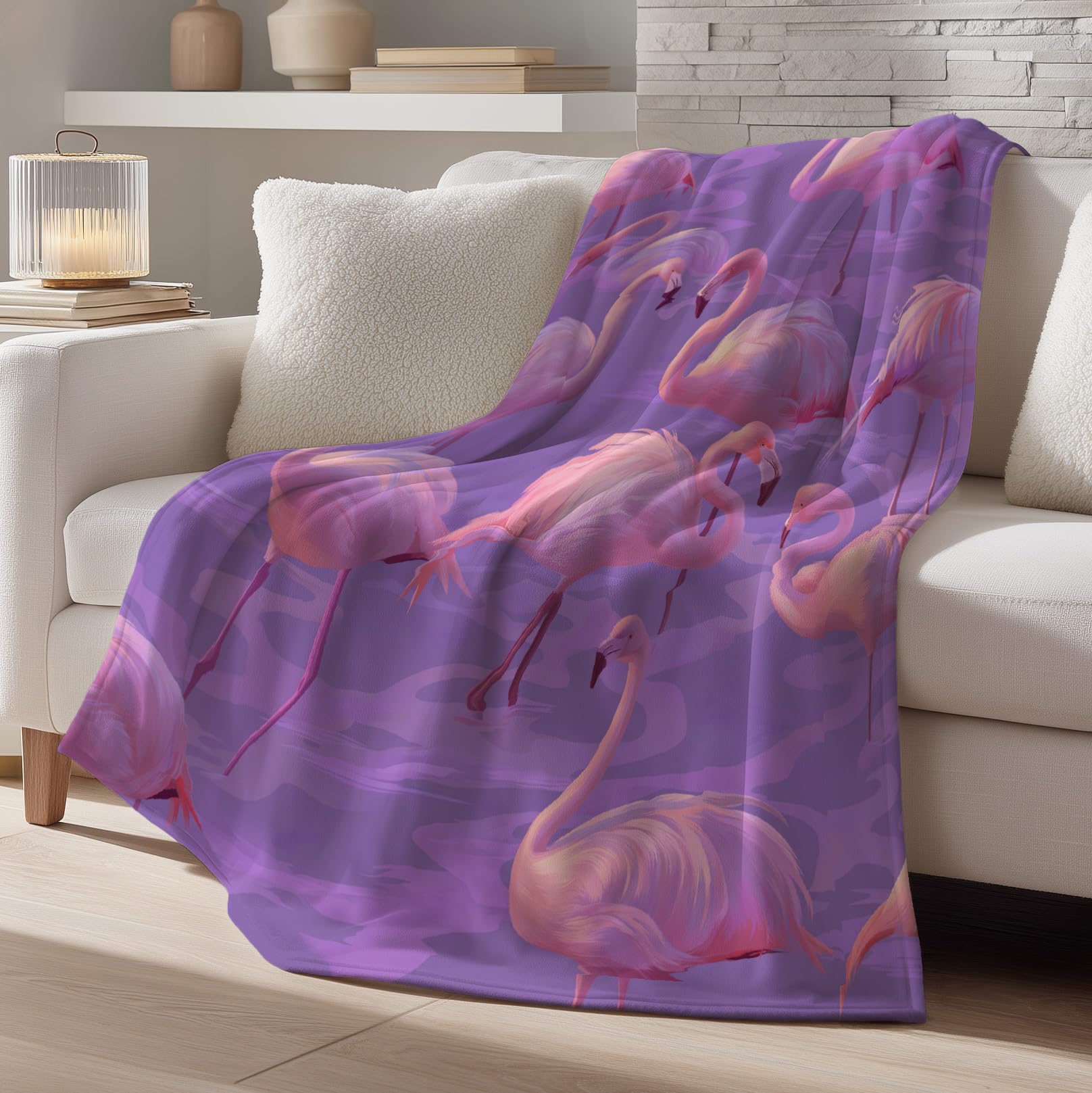 Różowy miękki koc, bardzo miękki w 100% z mikrofibry, ptak flanelowy koc polarowy, 150 x 200 cm, łatwy w pielęgnacji i trwały, różowy flamingi Fantasy Plaid na sofę
