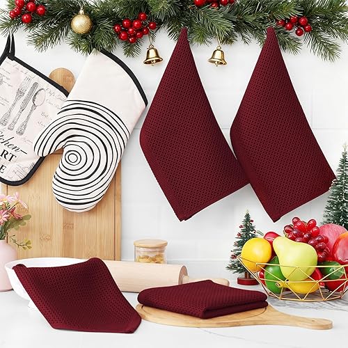 Miniatura 411 de Homaxy Trapos de cocina de 100% algodón, tejido de punto gofre, ultrasuaves, absorbentes y de secado rápido, 12 x 12 pulgadas, paquete de 6, arándano