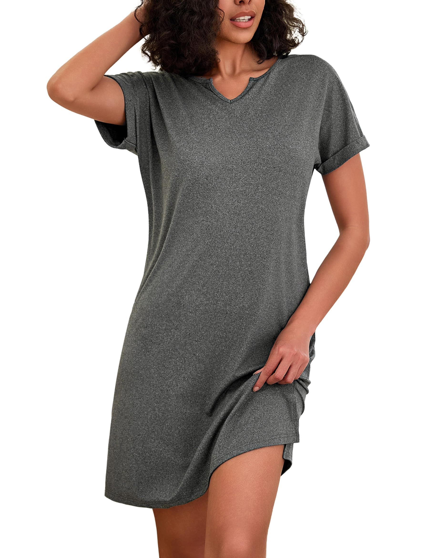 Jahetuul Nachthemd Damen V-Ausschnitt Baumwolle Schlafshirt Kurzarm Sommer Schlafkleid locker Nachtwäsche Weiches Nachthemden für Damen Negligee