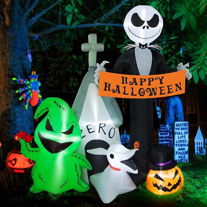 6FT Halloween Inflatables Outdoor Decoration, Ghost & Pumpkin, with Blow Up Inflatables Decorations Built-in LED Lights - for Party Garden Yard Halloween Decorations