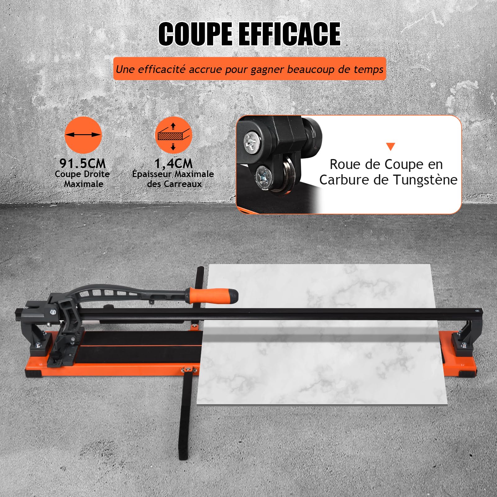 GYMAX Coupe-Carreaux Manuel pour Longeur 915mm-Épaisseur 14mm, Carrelette Professionnel avec Échelle, Angle de Coupe Réglable 0-60°, 2 Supports Latéraux, Poignée Ergonomique
