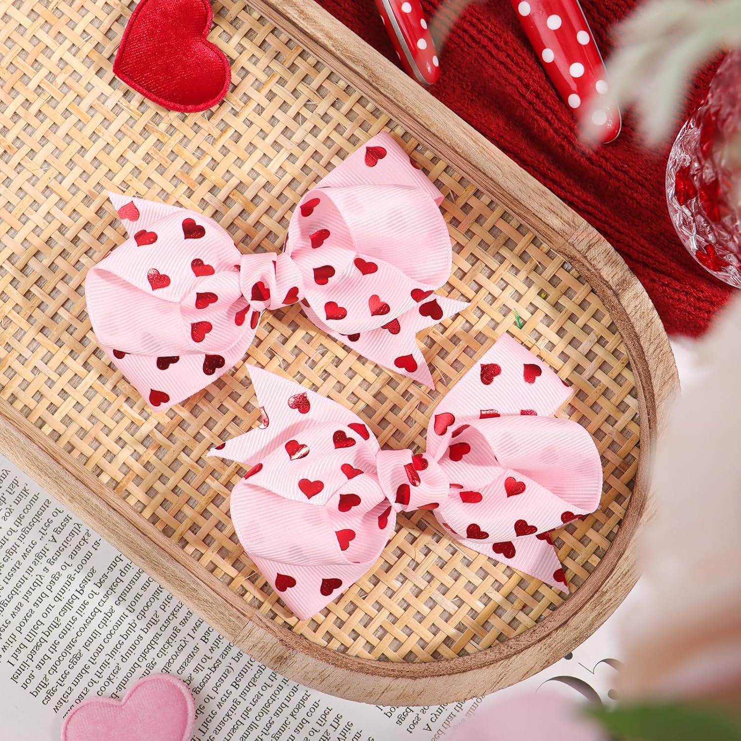 Valentines Day Hair Accessories Heart Hair Clips Valentines Bows for Girls Pink Bowknot Barrettes Heart Print Boutique Alligator for Toddlers - Image 6
